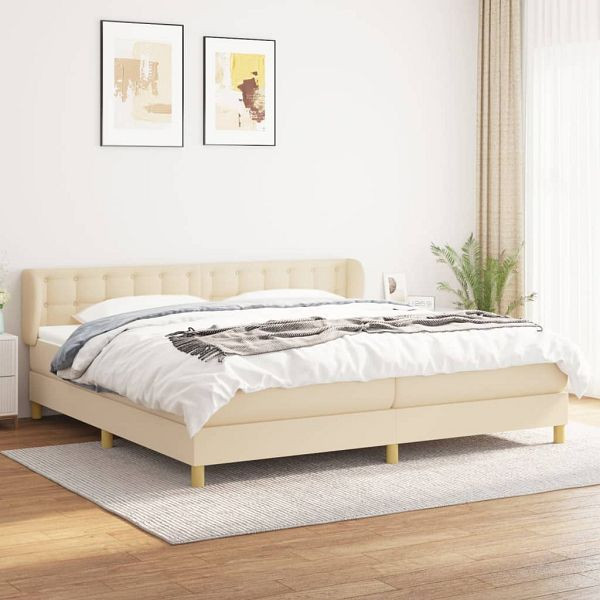 vidaXL Boxspringbett mit Matratze Creme 200x200 cm Stoff, 3127154