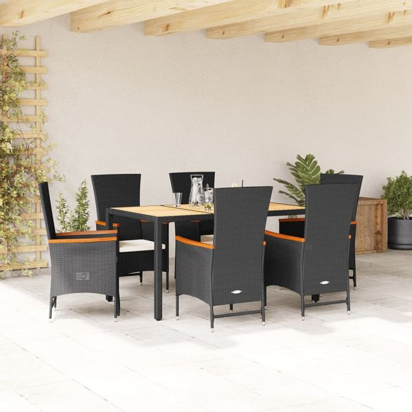 vidaXL 7-tlg. Garten-Essgruppe mit Kissen Schwarz Poly Rattan, 3277514