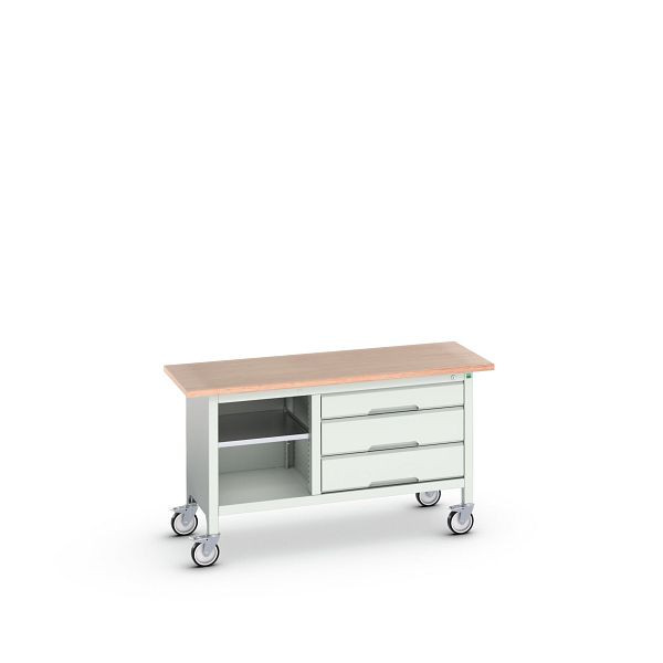 bott verso mobile Kastenwerkbank mit offenem Schrank / Schubladenschrank mit 3 Schubladen, BxTxH: 1500x600x830mm, Lichtgrau / Lichtgrau, 16923213.16