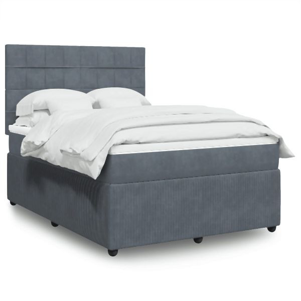 vidaXL Boxspringbett mit Matratze Dunkelgrau 160x200 cm Samt, 3294683