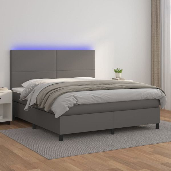 vidaXL Boxspringbett mit Matratze & LED Grau 160x200 cm Kunstleder, 3135835