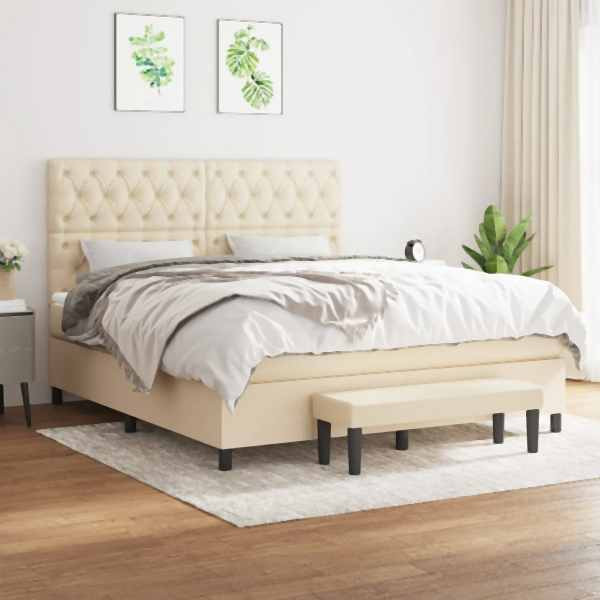 vidaXL Boxspringbett mit Matratze Creme 160x200 cm Stoff, 3136850