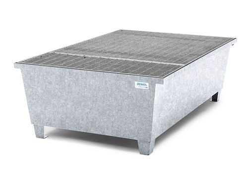 DENIOS classic-line Auffangwanne aus Stahl mit Abfüllbereich für 1 IBC à 600 Liter, verzinkt, Gitterrost, 304677