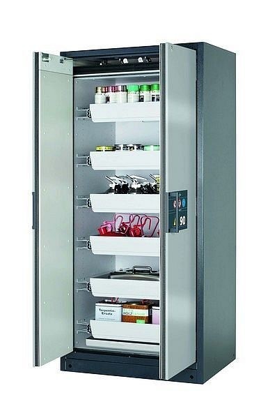 asecos Sicherheitsschrank Q-PEGASUS-90, Q90.195.090.WDAC in Silber mit 6x Auszugswanne Standard (Stahlblech), 30042-049-30055