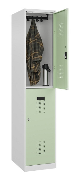C+P Doppelstöckiger Spind Evolo PLUS, 2 Fächer, 1850x400x500mm, 9016/6019, Zylinderschloss, 049300-12 S10046