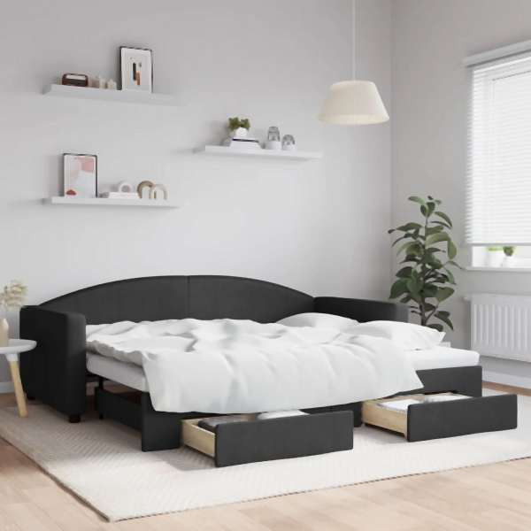 vidaXL Tagesbett Ausziehbar mit Schubladen Schwarz 90x200 cm Stoff, 3197226