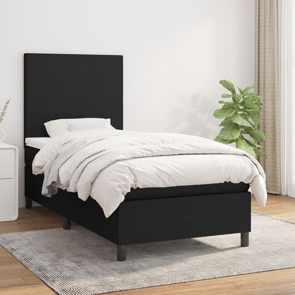 vidaXL Boxspringbett mit Matratze Schwarz 80x200 cm Stoff, 3141571