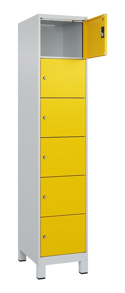 C+P Schließfachschrank Evolo PLUS, mit Füßen, 6 Fächer, 1950x400x500mm, 7035/10, Frontfarbe RAL 1023 Verkehrsgelb, 049010-126 S10001
