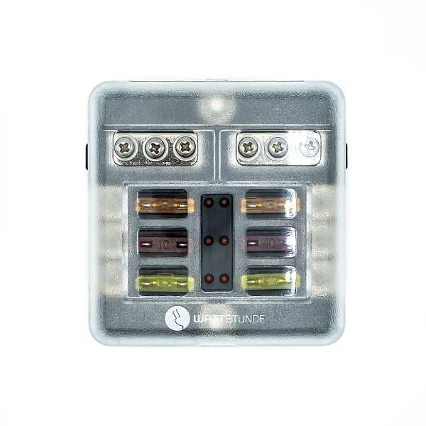 WATTSTUNDE Plus Distributor 6 mit je 2x 5A, 10A, 15A, 20A Flachsicherungen, 905-10015