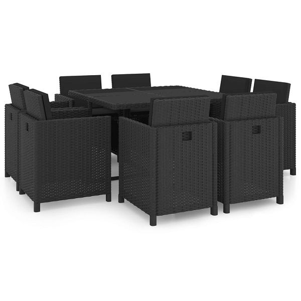 vidaXL 9-teilig Garten-Essgruppe mit Auflagen Poly Rattan Schwarz, 46376