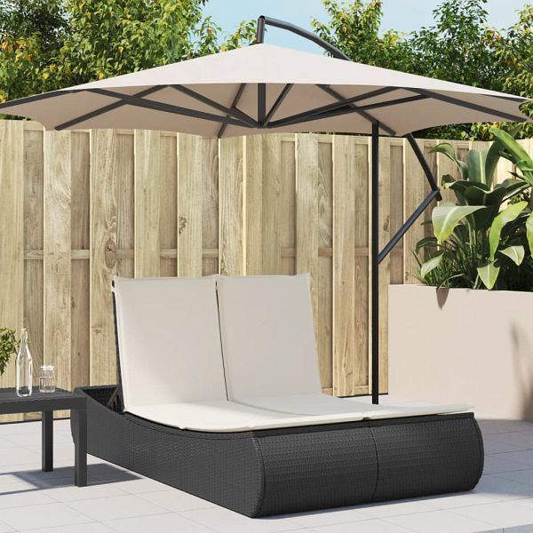 vidaXL Doppel-Sonnenliege mit Kissen Schwarz Poly Rattan, 368090