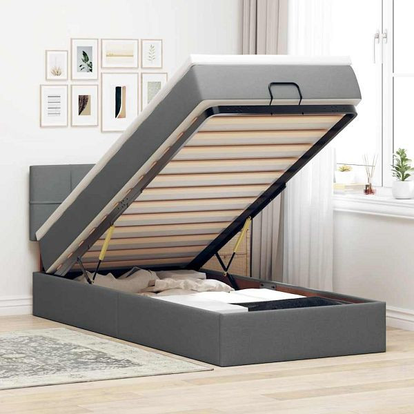 vidaXL Ottomane Bett mit Matratze & LEDs Dunkelgrau 90x200 cm Stoff, 3312278