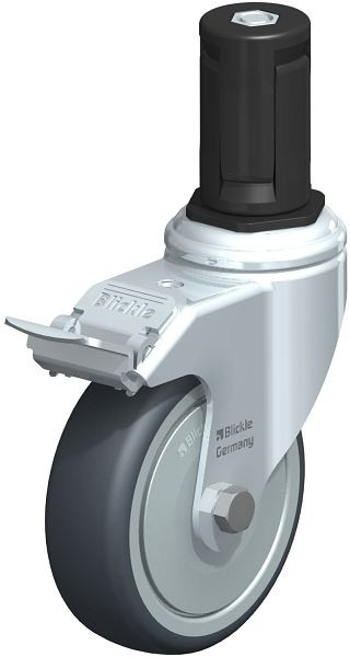 Blickle LKRA-TPA 101K-11-FI-FK-ER15 Apparate-Lenkrolle mit Expander & Feststeller, Thermoplastisches Gummi-Elastomer, Grau, 847870