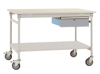 Manuflex Komplett-Beistelltisch BASIS mobil mit Melamin-Platte + Einzelschubfach, BxTxH: 1000 x 800 x 850 mm, Alusilber, BB5331.9006