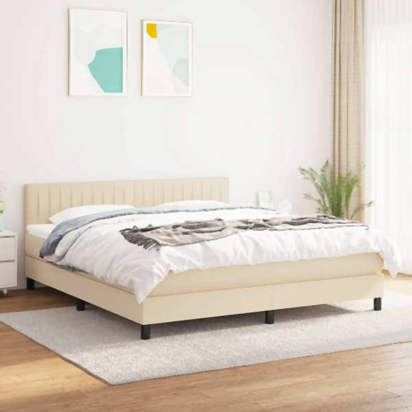 vidaXL Boxspringbett mit Matratze Creme 160x200 cm Stoff, 3140230