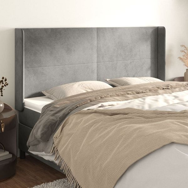 vidaXL Kopfteil mit Ohren Hellgrau 163x16x118/128 cm Samt, 3119354
