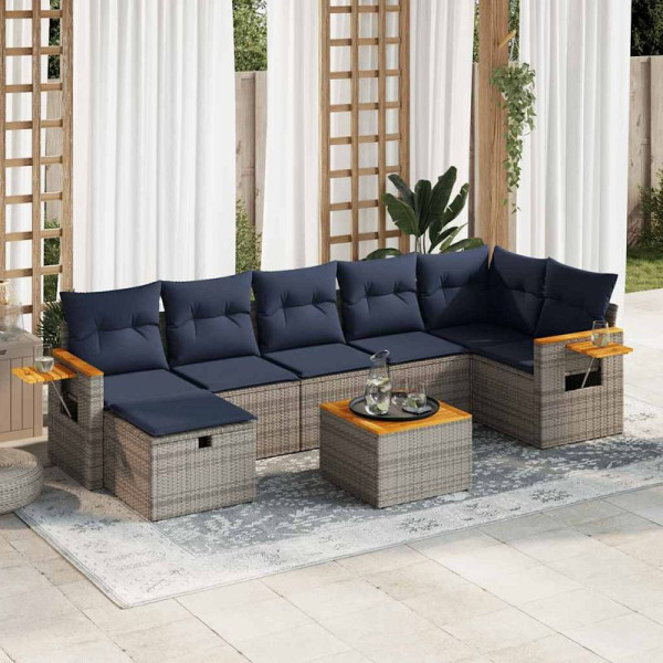 vidaXL 8-teilige Garten-Sofagarnitur mit Kissen Grau Poly Rattan, 3325995