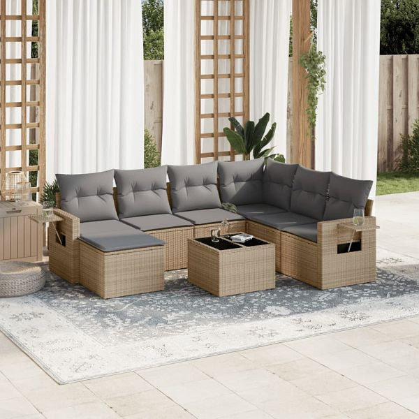 vidaXL 8-teilig Garten-Sofagarnitur mit Kissen Beige Poly Rattan, 3220508