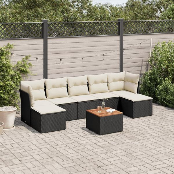 vidaXL 8-teilig Garten-Sofagarnitur mit Kissen Schwarz Poly Rattan, 3223774