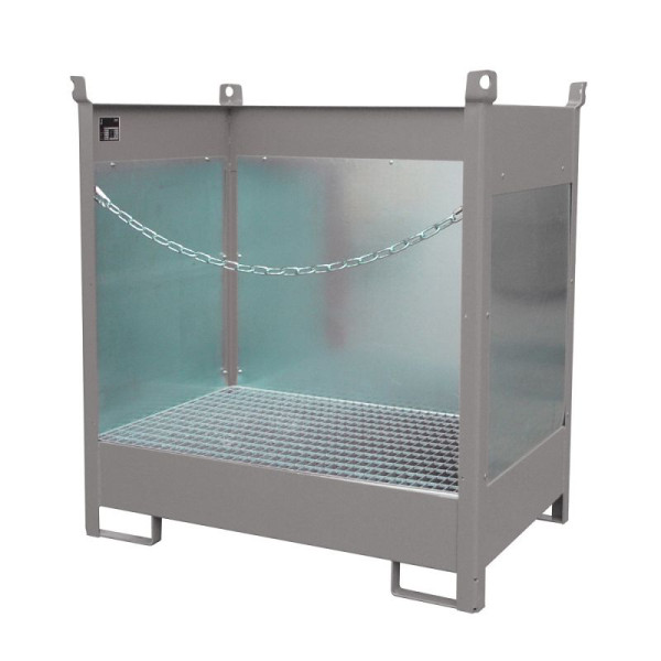 STEIN HGS Fass-Stapelpalette FSP, RAL 7005 mausgrau, lackiert, 245 Liter, Spritzschutzwand 3-seitig, 79140.0035