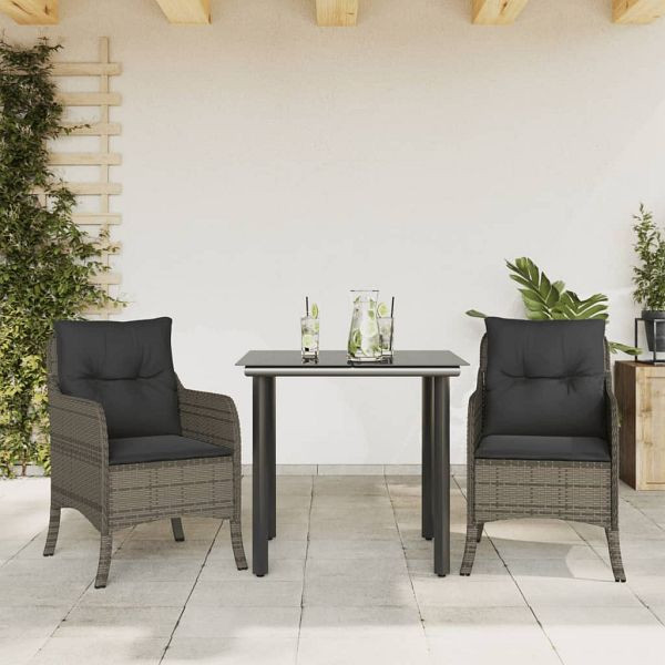 vidaXL 3-teilig Garten-Essgruppe mit Kissen Grau Poly Rattan, 3211955