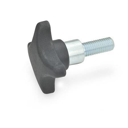 Ganter Kreuzgriffschrauben, Kunststoff, mit vorstehendem Stahl-Bund, Stahl-Gewindestift (GN 6335.4-TE-40-M8-30), VE: 50 Stück, 6335.4-TE-40-M8-30