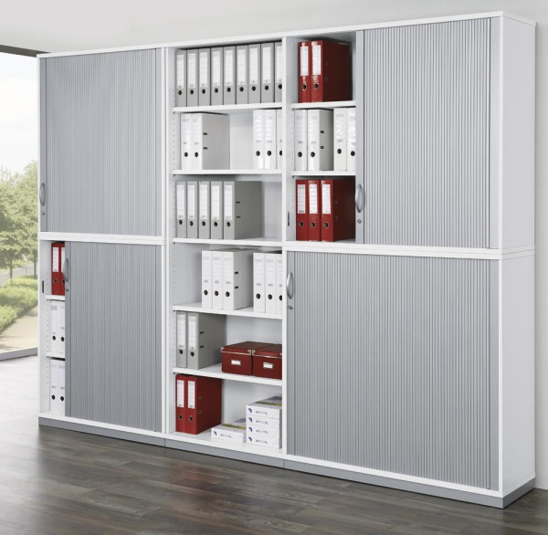 Deskin Rollladen-Aufsatzschrank Multi M pro, Dekor weiß, B 1200 x H 1110 x T 420 mm, 294460