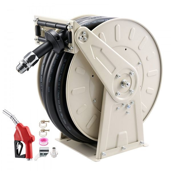 VEVOR Kraftstoffschlauchtrommel 15 m, 1-Zoll-NBR-Schlauch, 20 Bar, mit Zapfpistole & Automatischer Rückwicklung, CYRGJPDDK50FO2J66001V0