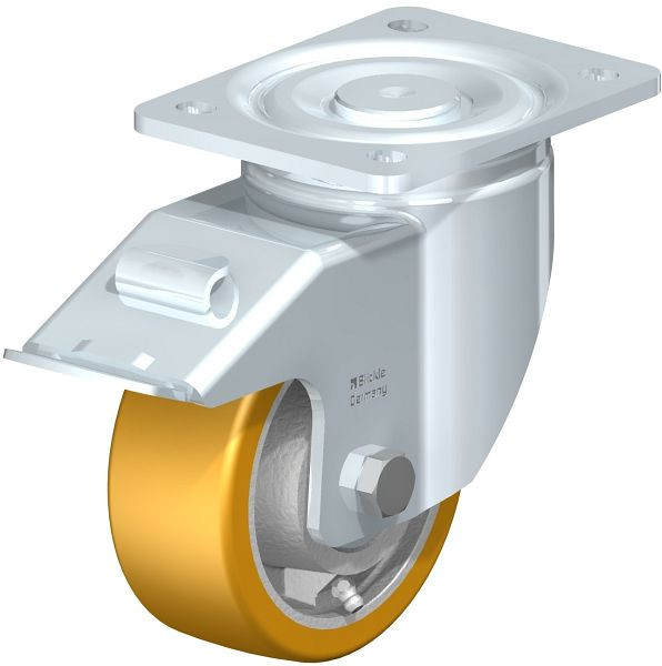 Blickle LH-GTH 127K-FI Stahlblech-Lenkrolle, Schwerlast-Ausführung, mit Anschraubplatte & Feststeller, Blickle Extrathane®, Hellbraun, 562942