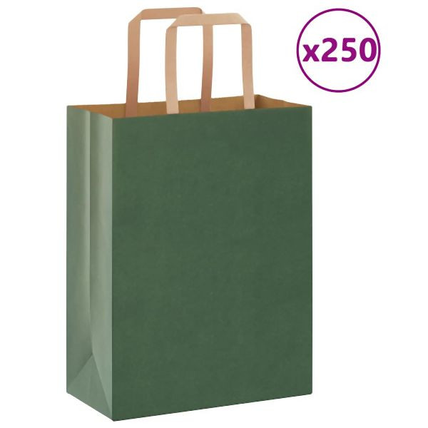 vidaXL Papiertragetaschen 250 Stück mit Henkeln Grün 21x11x28 cm, 4101951