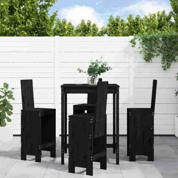 vidaXL 5-tlg. Gartenbar-Set Schwarz Massivholz Kiefer, 3157773