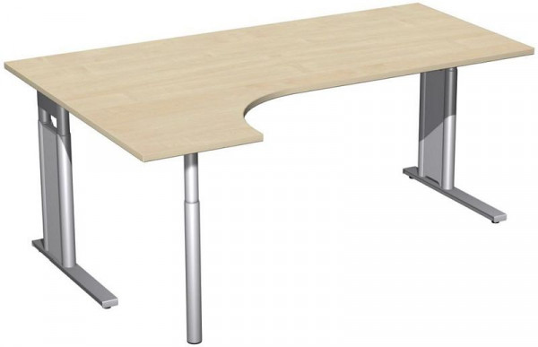 geramöbel PC-Schreibtisch links höhenverstellbar, C Fuß Blende optional, 1800x1200x680-820, Ahorn/Silber, N-647324-AS