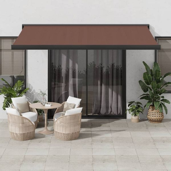 vidaXL Markise Manuell Braun 450x300 cm, Material: Pulverbeschichtetes Aluminium, Stoff (100% Polyester) mit PU-Beschichtung, 3215726