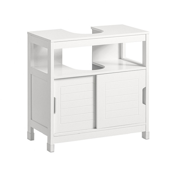 SoBuy Waschbeckenunterschrank mit zwei Türen Weiß 60x30x60 cm, Rustikal, FRG128-II-W