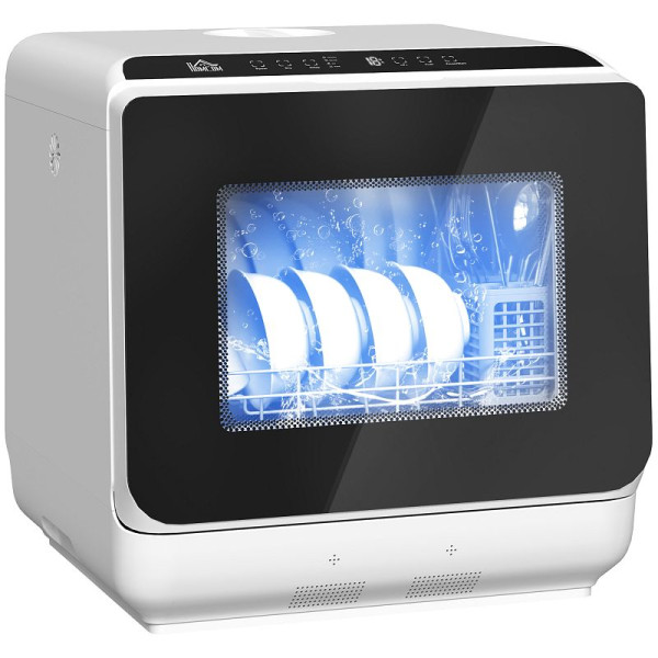 HOMCOM Tischgeschirrspüler, Mini-Geschirrspüler mit 6-Liter-Tank, 5 Programme, LED-Anzeige, Trockungsfunktion, Weiß, 800-269V90WT