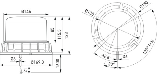 HELLA LED-Rundumkennleuchte - K-LED 1.2 - 12/24/10/30V - Anbau - Kabel: 1450mm - Stecker: offene Kabelenden, 2XD 012 984-311
