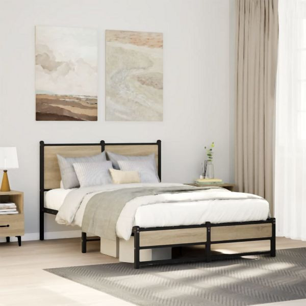vidaXL Metallbett ohne Matratze Sonoma-Eiche 120x190 cm, 4007883