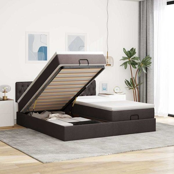 vidaXL Ottoman-Bett mit Matratzen & LEDs Dunkelbraun 180x200 cm Stoff, 3312867