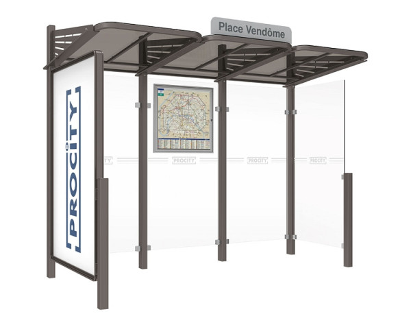 Procity Wartehalle Convi® - Standard - 1 Doppelseitiger Schaukasten "2000" Links + 1 Seitenverkleidung Rechts, Farbe Procity grau, 529386.GPRO