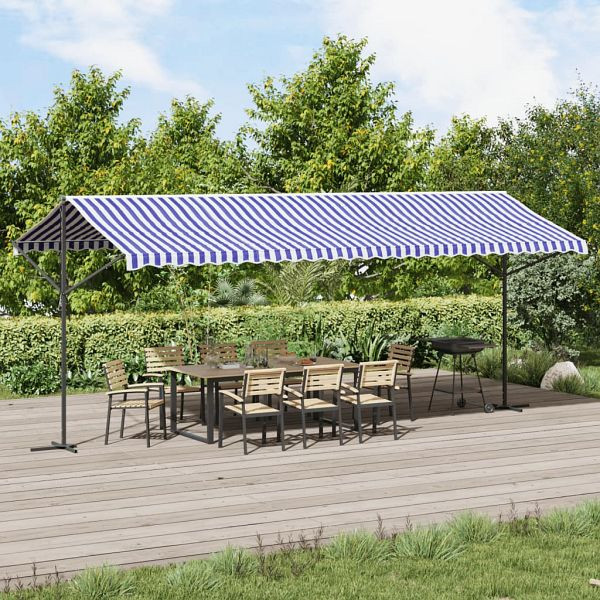 vidaXL Freistehende Markise Blau und Weiß 600x300 cm Stoff und Stahl, 368934