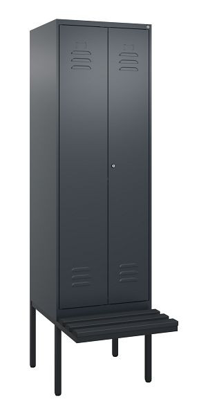 C+P Umkleidespind Classic PLUS SW, 2 Abteile, 2120x600x815mm, 7016/7016, Zylinderschloss, Untergestell & Sitzfläche, 0800427-20 S10027
