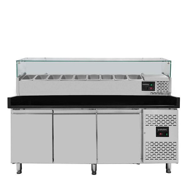 Vaiotec EASYLINE Pizzakühltisch 800 / 3-türig "schwarz" inkl. Kühlaufsatz GN1/3, 11268