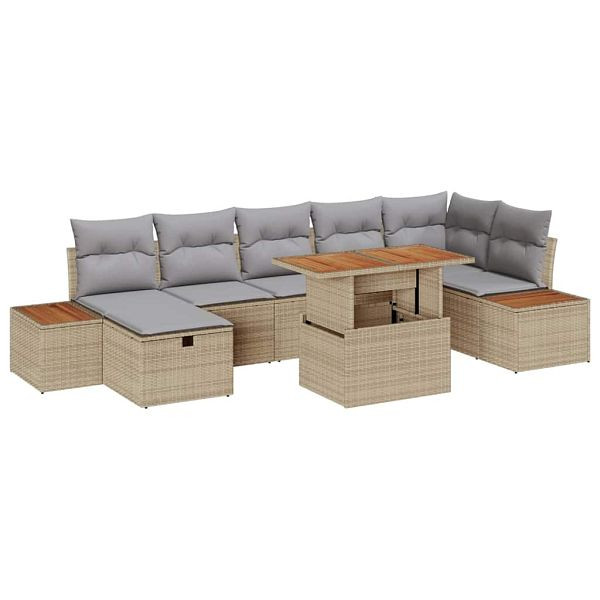 vidaXL Garten-Sofa-Set 8-teilig Beige Poly-Rattan, 3361417