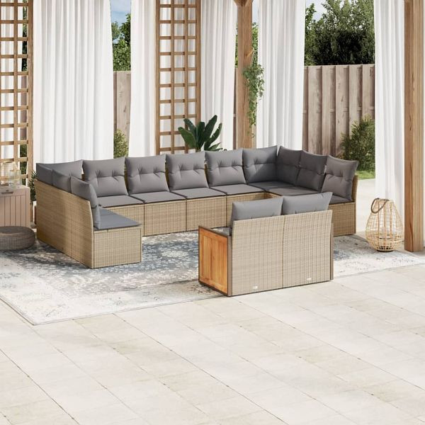 vidaXL 12-teilig Garten-Sofagarnitur mit Kissen Beige Poly Rattan, 3260526
