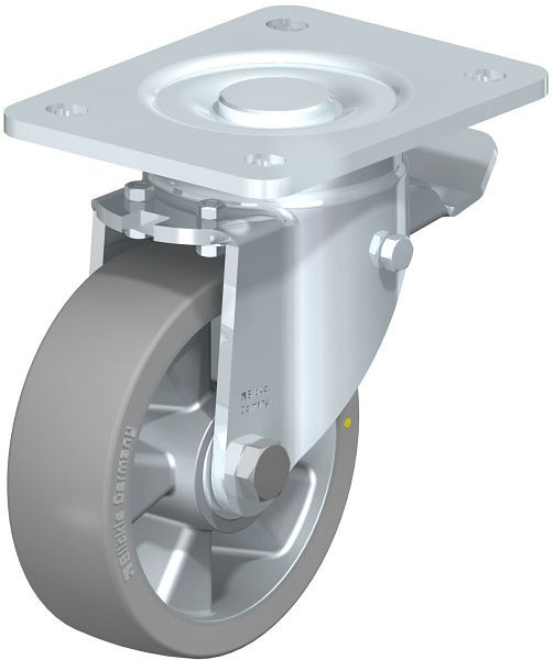 Blickle LH-ALTH 125K-3-ST-AS Stahlblech-Lenkrolle, Schwerlast-Ausführung, mit Anschraubplatte & Feststeller, Blickle Extrathane®, Grau, 708081