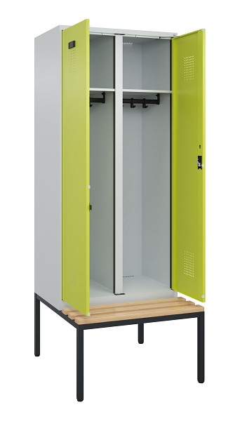 C+P Schwarz-Weiß-Spind Evolo PLUS, Bank, 2 Abteile, 2120x800x815mm, 7035/0024, Zylinderschloss, Sitzfläche Buche-Hartholz, Sitzbank, 0490527-22 S10042