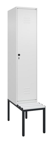 C+P Umkleidespind Classic PLUS mit Mitteltrennwand, Bank, 2120x400x815mm, 9016/9016, Drehriegel, 0800507-12F S10044