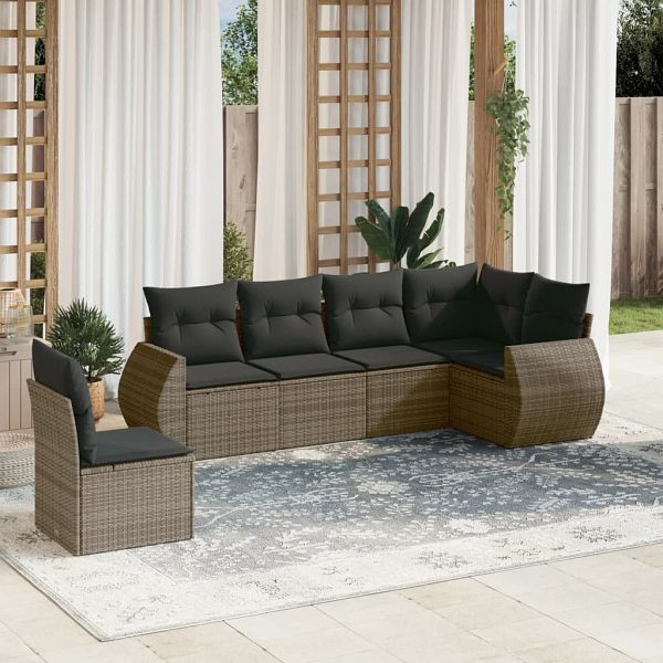 vidaXL 6-tlg. Garten-Sofagarnitur mit Kissen Grau Poly Rattan, 3253767