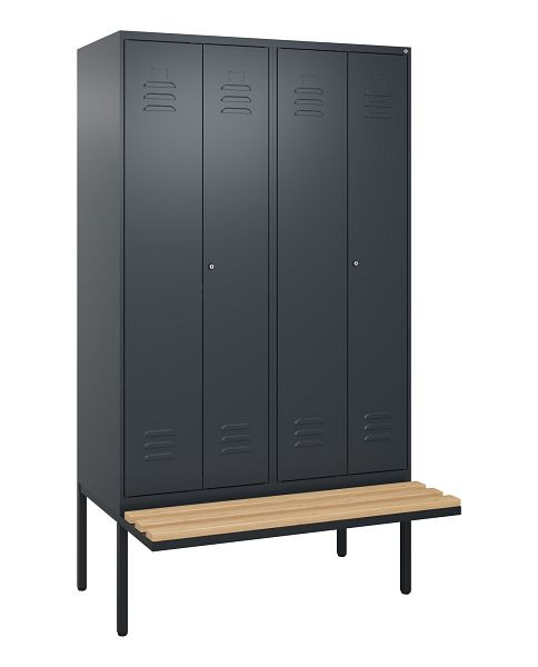 C+P Umkleidespind Classic PLUS SW, 4 Abteile, 2120x1200x815mm, 7016/7016, Zylinderschlösser, Buche-Sitzleisten, 0800427-40 S10056