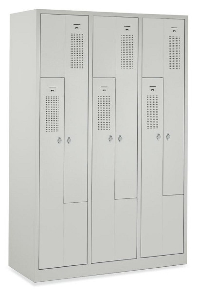 Deskin Z-Garderoben-Stahlspind mit Lüftungslöchern, Korpus Lichtgrau RAL 7035, Türen Lichtgrau RAL 7035, B 870 x H 1800 x T 500 mm, 273929